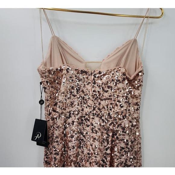 NWT Adrianna Papell Women's Rose Gold Sequin Column Evening Gown Size 2 - Picture 7 of 12